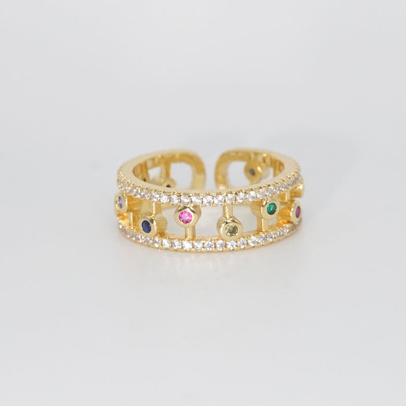Fountain Ring - Dazzling accessory with shimmering stones and colorful circular gems.