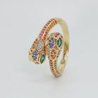 Twin serpents intertwined with shiny, colorful stones, exuding enchanting allure.