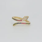 Shady Ring: Sinuous snake design adorned with colorful, shimmering stones, exuding mystery and charm.
