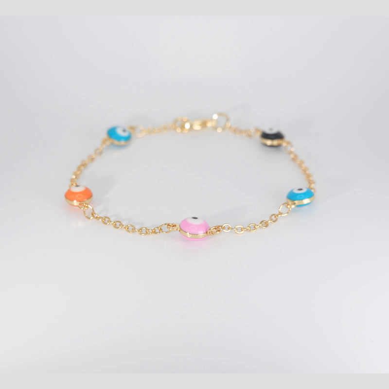Poppy Bracelet: Vibrant evil eye charms for protection and mystique, epitome of eclectic charm.