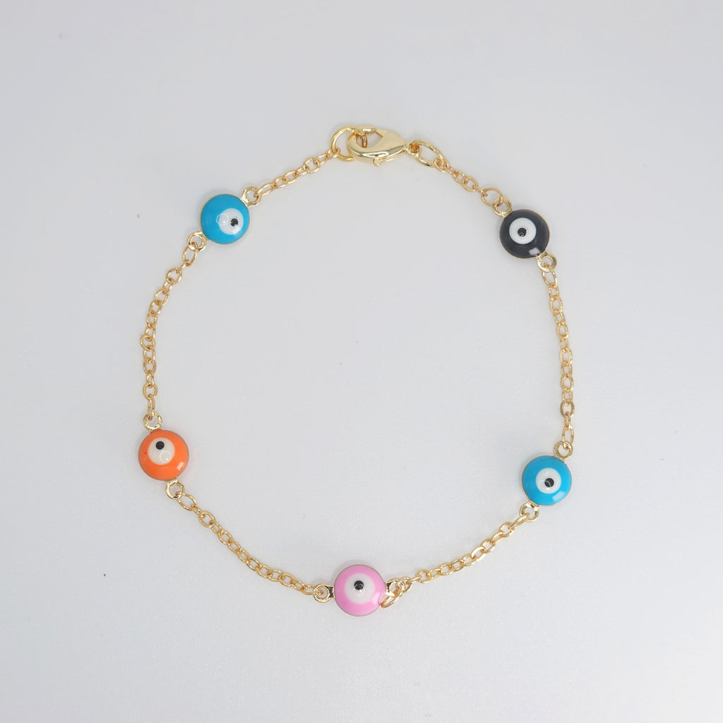 Poppy Bracelet: Vibrant evil eye charms for protection and mystique, epitome of eclectic charm.