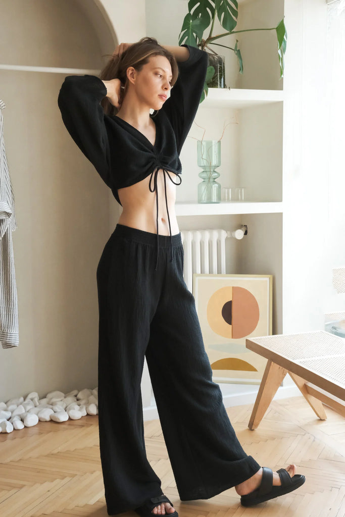 Gaia Drawstring Crop Top - Trendy and versatile crop top with a v neckline, made from 100% Turkish cotton.