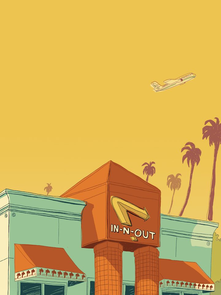 Vibrant In-N-Out illustration print from FORMA, showcasing the beloved Californian fast-food institution in striking detail and color, perfect for adding a fun, nostalgic touch to your décor.