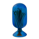 Blue Helix Match Cloche, a stylish glass container with a blue helix design, perfect for match storage and display.