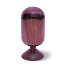 Black Tip Mulberry Match Cloche with black-tipped matches in a vibrant mulberry glass cloche, perfect for stylish home decor.