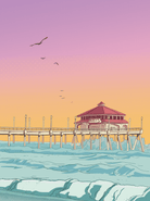 Exquisite Ruby's Diner print from FORMA, showcasing the iconic Long Beach landmark set against a picturesque coastal backdrop, perfect for adding a touch of historic charm to your décor.