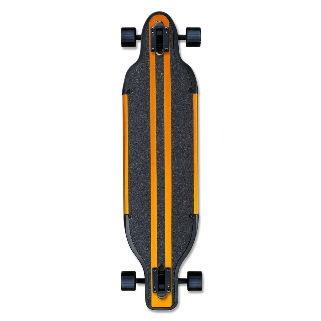 Shiny Aluminium Gold longboard with a polished finish, reflecting the perfect blend of style and performance.