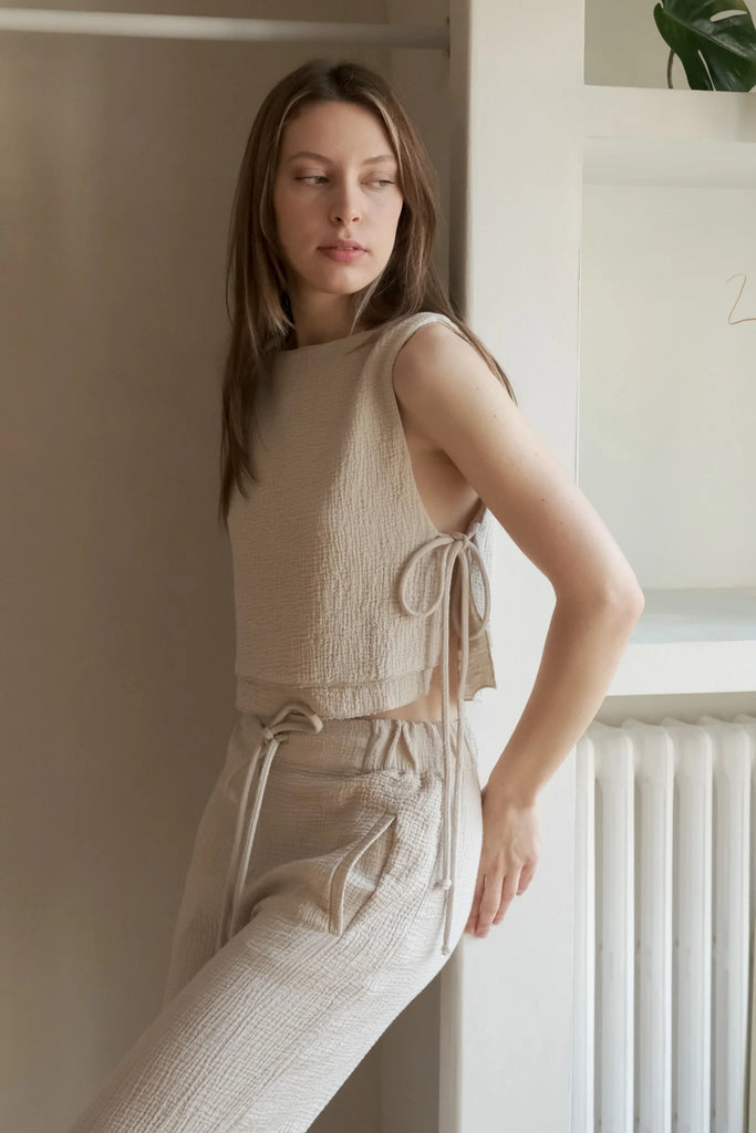 Mia Side Ties Top - Chic and versatile top with side slits tied with adjustable side-ties, made from 100% Turkish cotton.