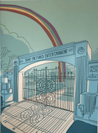 Sony Pictures Studio Print: Artistic illustration of the iconic studio, detailed with blue tones and a vibrant rainbow in the middle, evoking cinematic wonder and colorful delight.