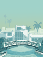Artistic print of Venice's iconic canal with gondolas, historic buildings, and arched bridges.