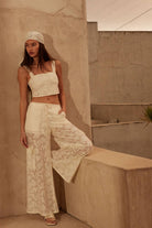 Floral Lace Drawstring Cargo Pants