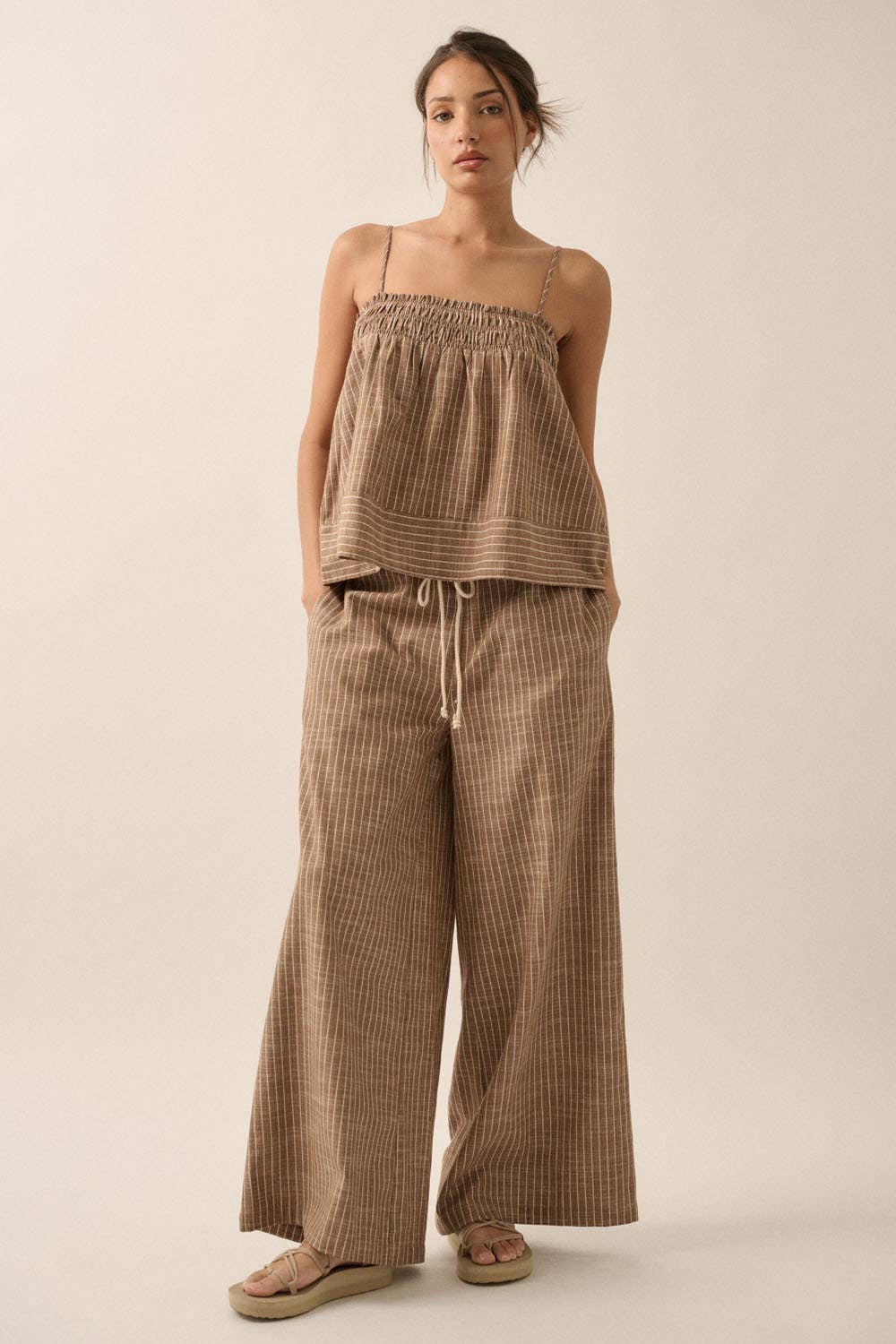 Woven Wide-Leg Drawstring Pants