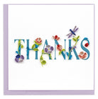 Colorful paper quilled card with 'THANKS' and floral designs on a white background