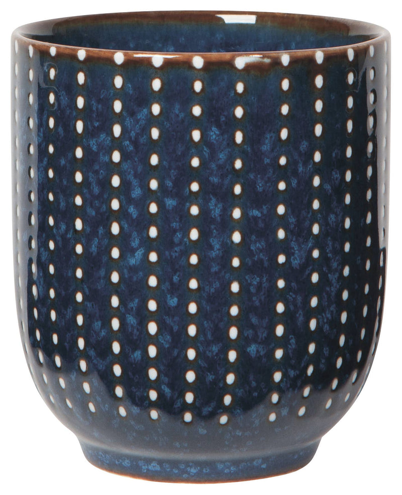 Pulse Cups, porcelain with vibrant blue and white stamped design.