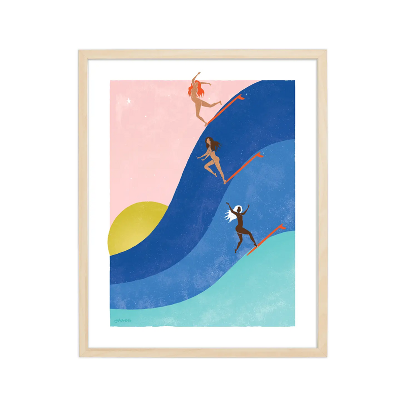 Illustrative print of a woman symbolized as an eagle in flight, representing strength, freedom, and elegance.