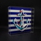 Blue Neon Anchor Light encased in a glossy acrylic box with printed graphics, a stylish offering from FORMA.