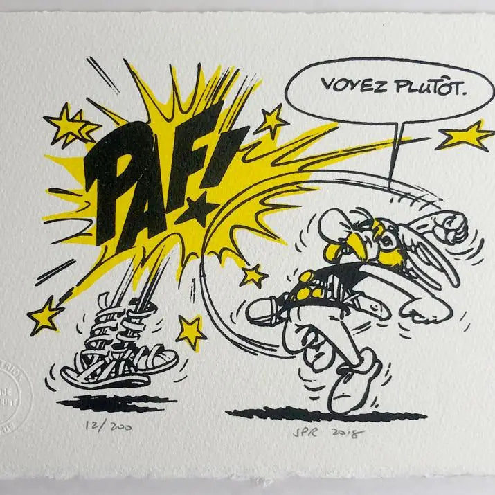 Handmade Asterix "Voyez Plutot" Print on cotton paper, signed and numbered by the printer, exuding a unique aesthetic charm.