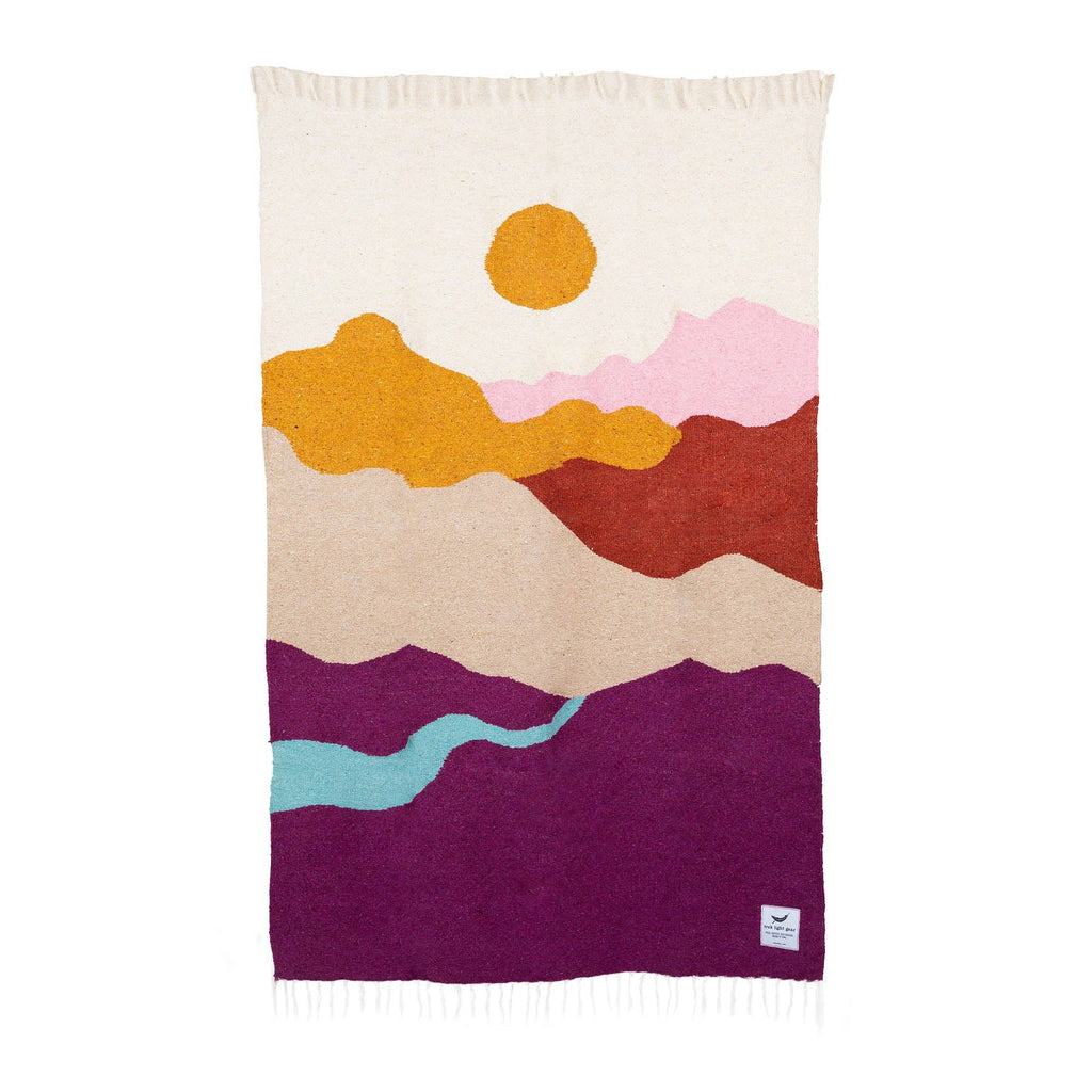 Mountain Sunrise Throw Blanket: Plush blanket with breathtaking mountain sunrise landscape design, epitome of warmth and tranquility.