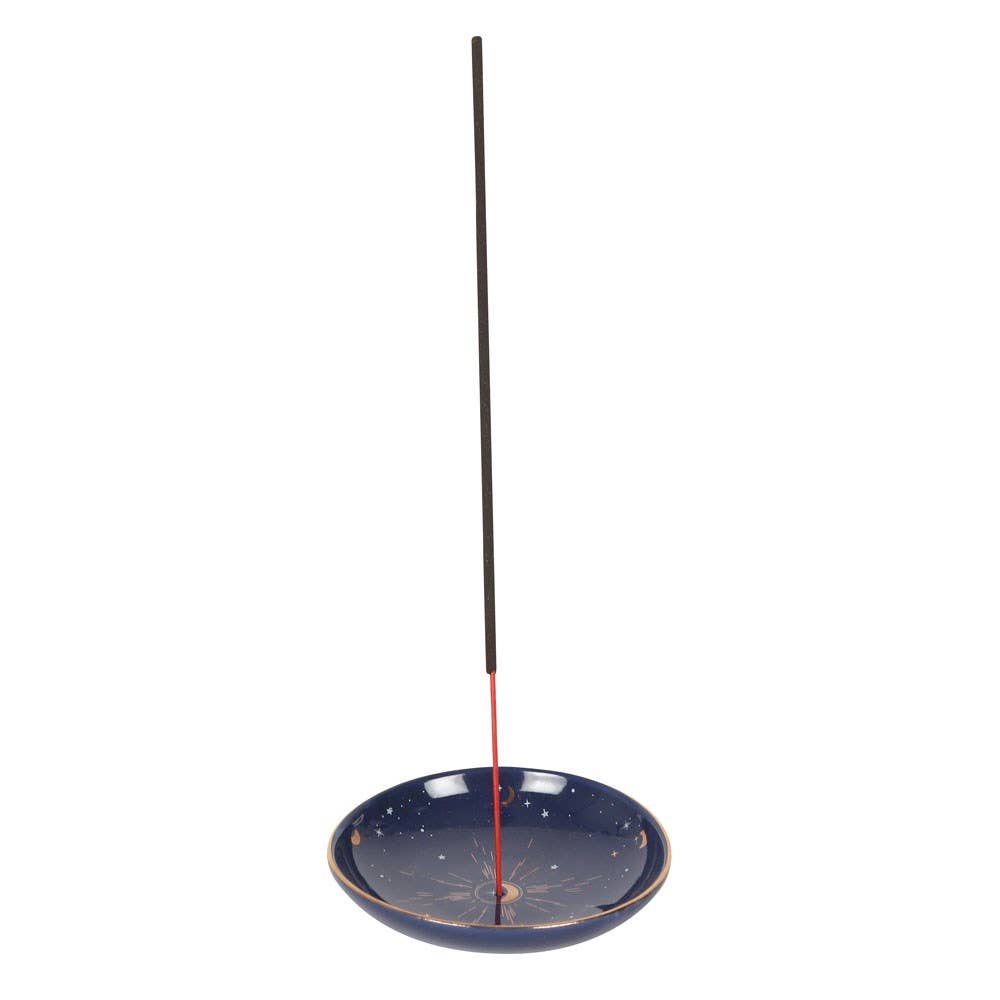 Starry Sky Incense Holder with gold accents and an incense stick.