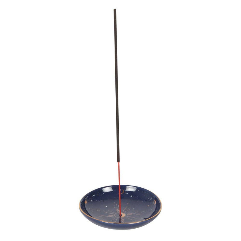 Starry Sky Incense Holder with gold accents and an incense stick.