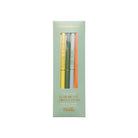 "Positivity" slim metal pen set of four in assorted bright colors, each featuring an inspirational message, packaged in a mint green box.