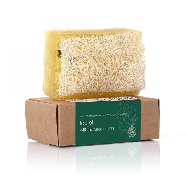 Laurel with Loofah Soap: Handmade soap bar with laurel essence and exfoliating loofah particles, epitome of luxurious skincare.
