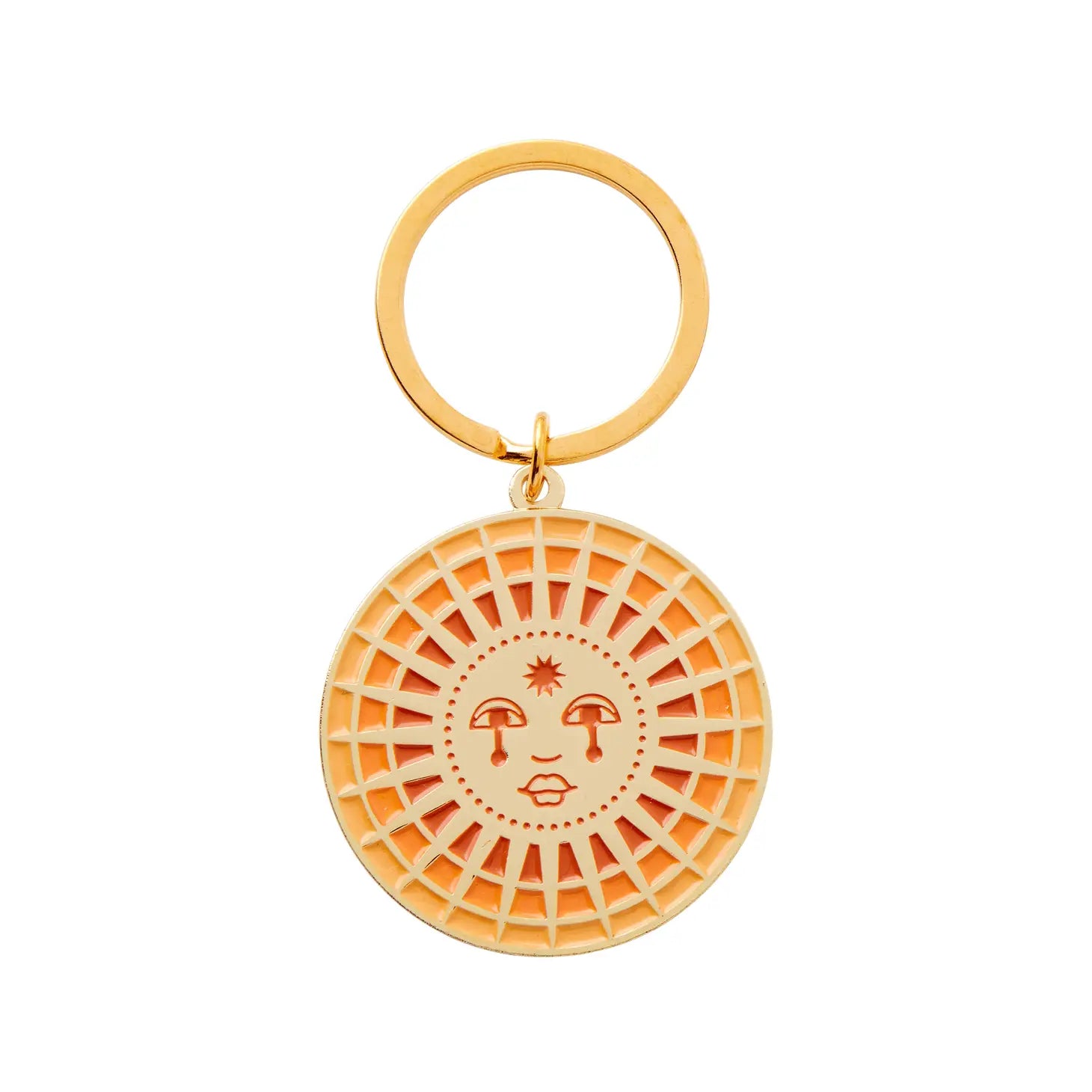  Sun Enamel Keychain showcasing a vibrant sun design with intricate enamel work and a sturdy metal keyring.
