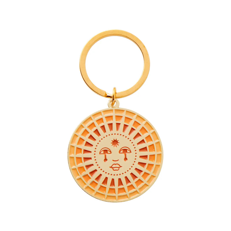  Sun Enamel Keychain showcasing a vibrant sun design with intricate enamel work and a sturdy metal keyring.