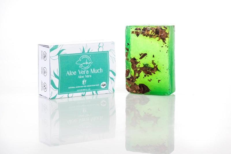 Aloe Vera Soap Bar with natural aloe vera extracts, vegan handcrafted soap bar in green, with botanical inclusions.