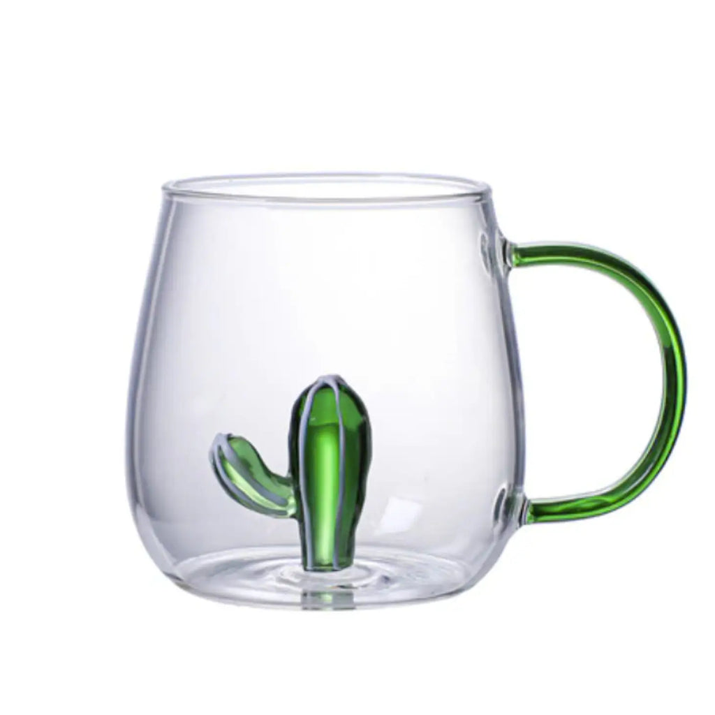 Borosilicate glass cup with a cute 3D mini cactus design at the bottom.