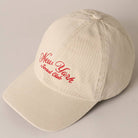 Beige and navy New York Social Club embroidered baseball caps with curved brims.