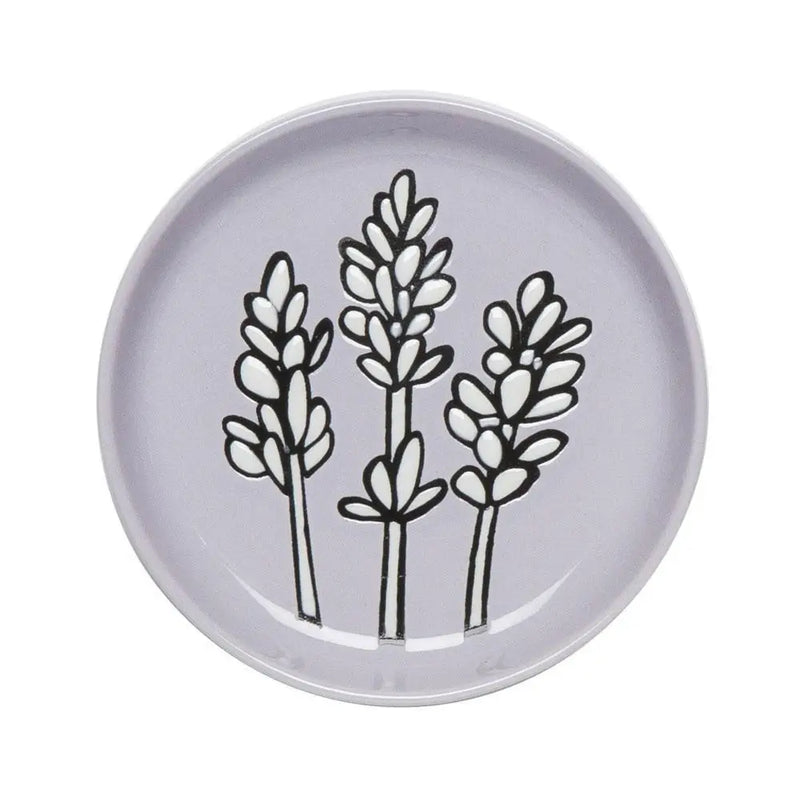A Lavender Coaster resting on a table, adorned with a vibrant lavender pattern.