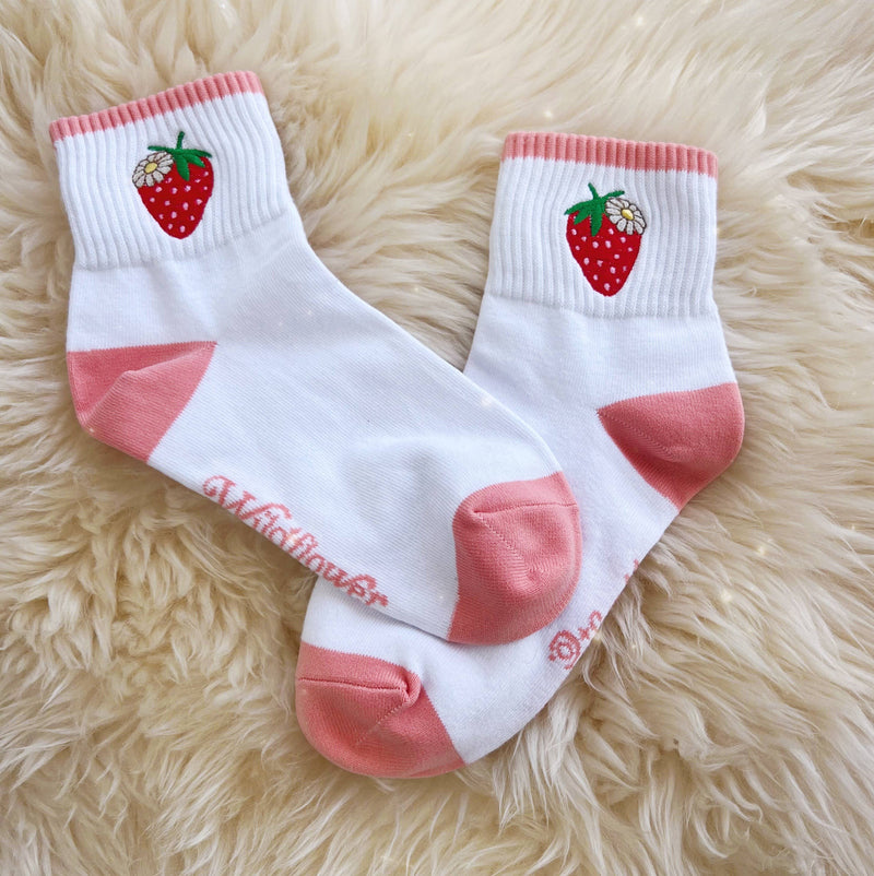 Strawberry Embroidered Socks - Stocking Stuffer