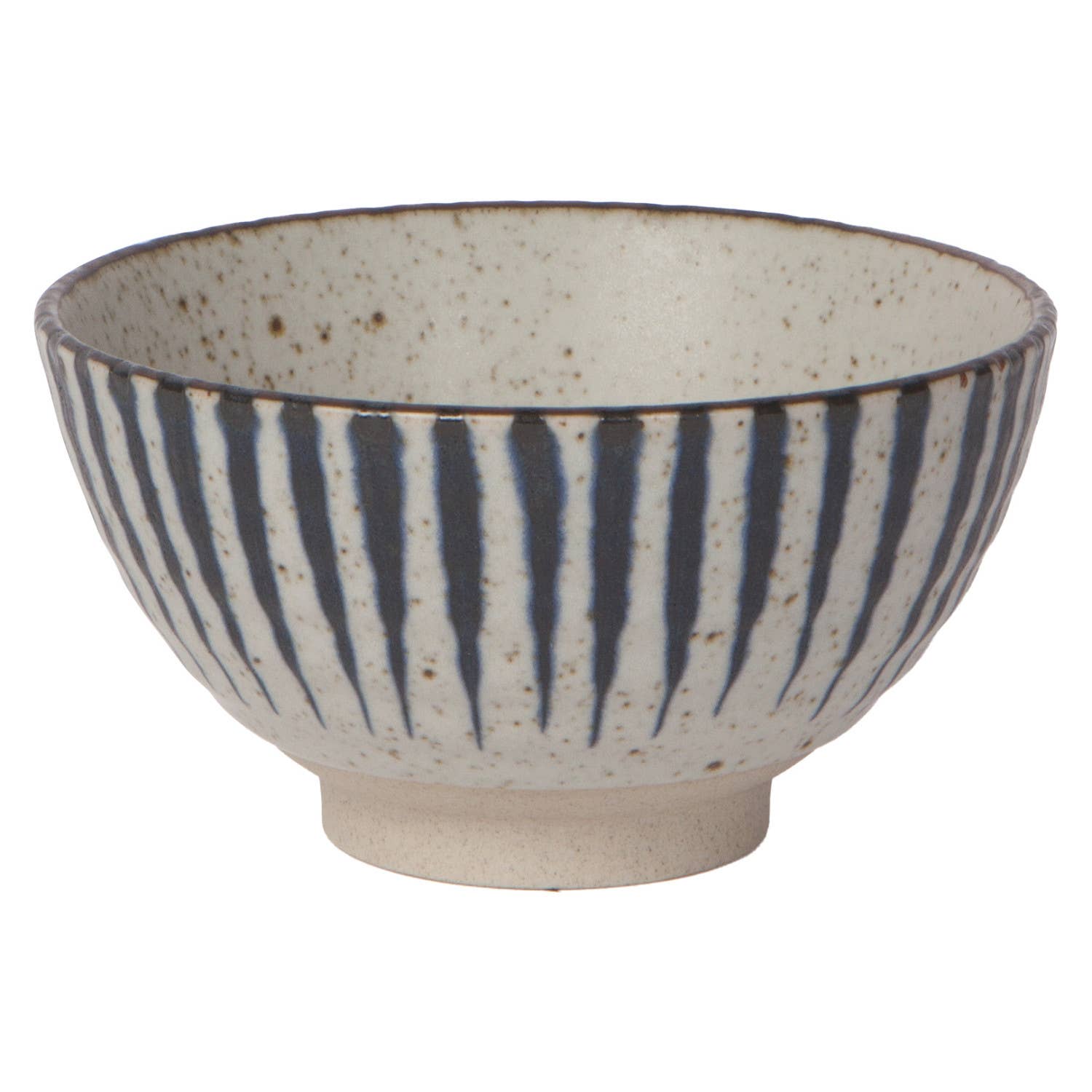Ceramic bowl with blue stripes on a white background