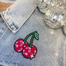 Disco Ball Cherries Patch featuring a pair of cherries designed as shiny disco balls.
