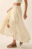 Floral Lace High-Low Ruffled Maxi Skirt