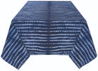 Tidal Tie Dye Indigo Tablecloth, 100% cotton with vibrant tie-dye pattern in indigo hues.