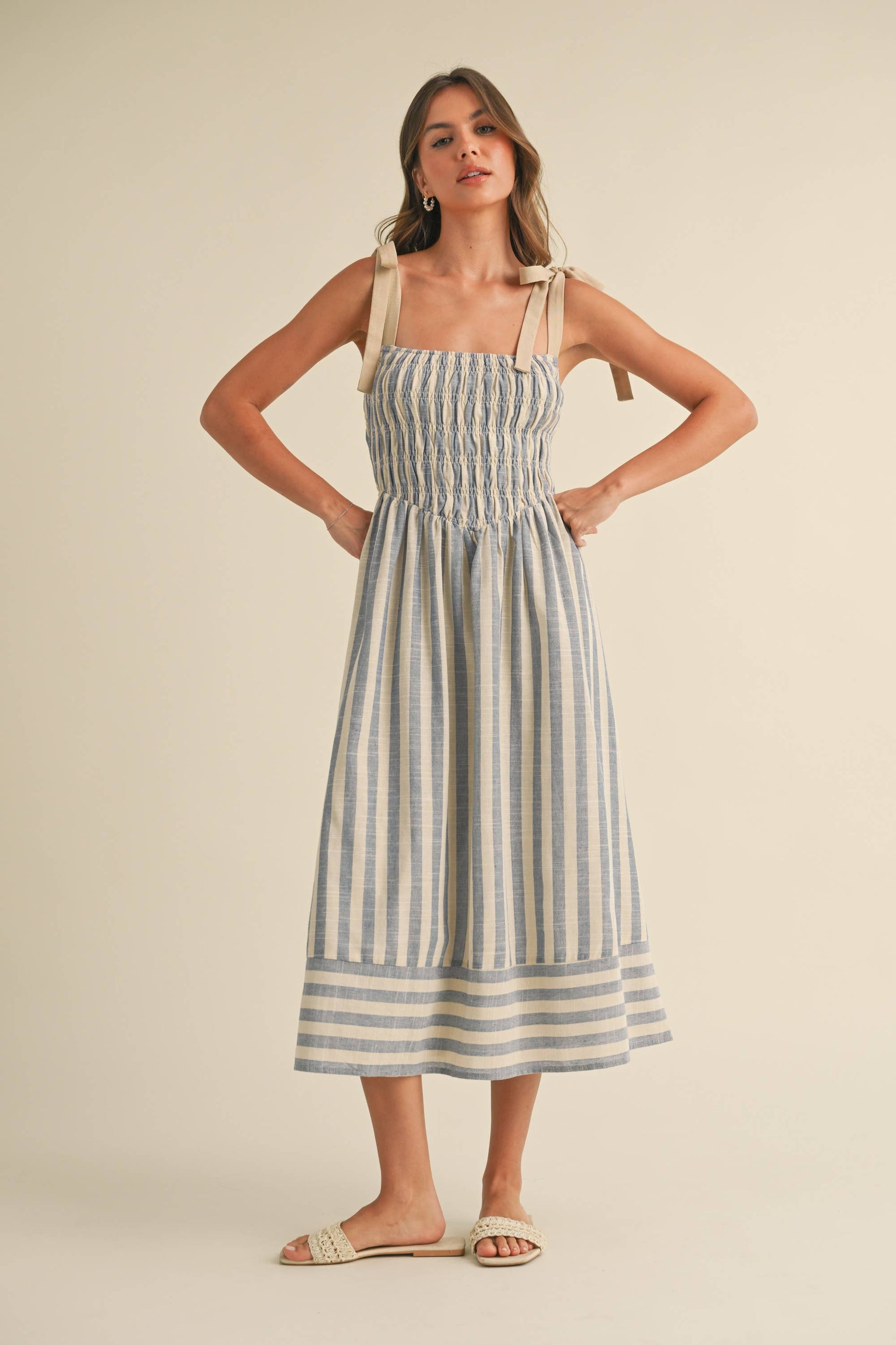 Avira Striped Midi Dress Small