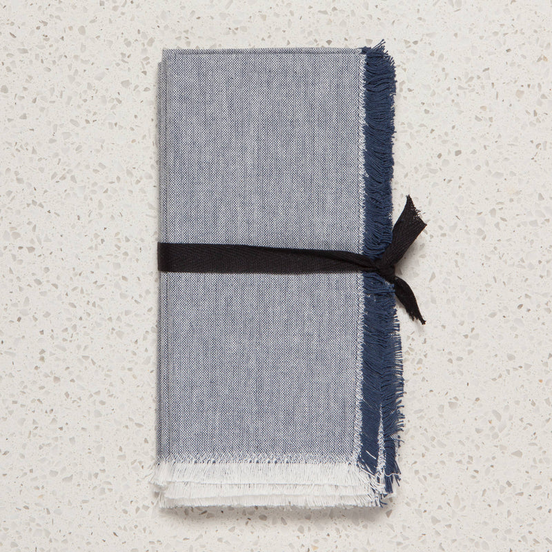 Midnight Blue Chambray Napkins - Set of 4, soft chambray fabric in midnight blue.