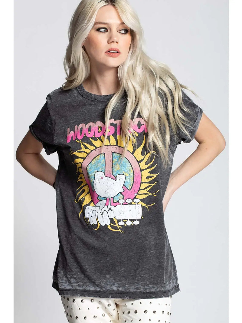 Woodstock Peace Love & Music Burnout Tee