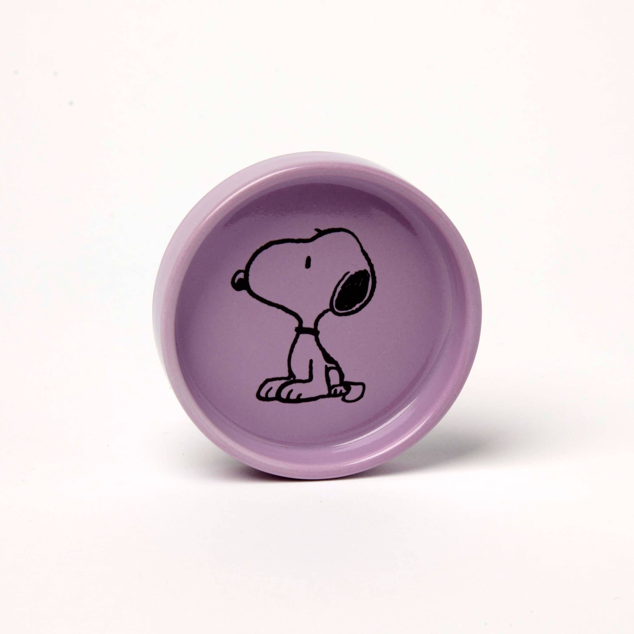 Lavender Snoopy pin dish with a sitting Snoopy illustration.
