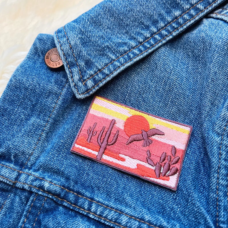 Desert Sunset Patch, showcasing the serene gradient of a desert twilight with warm hues transitioning into cool shadows.