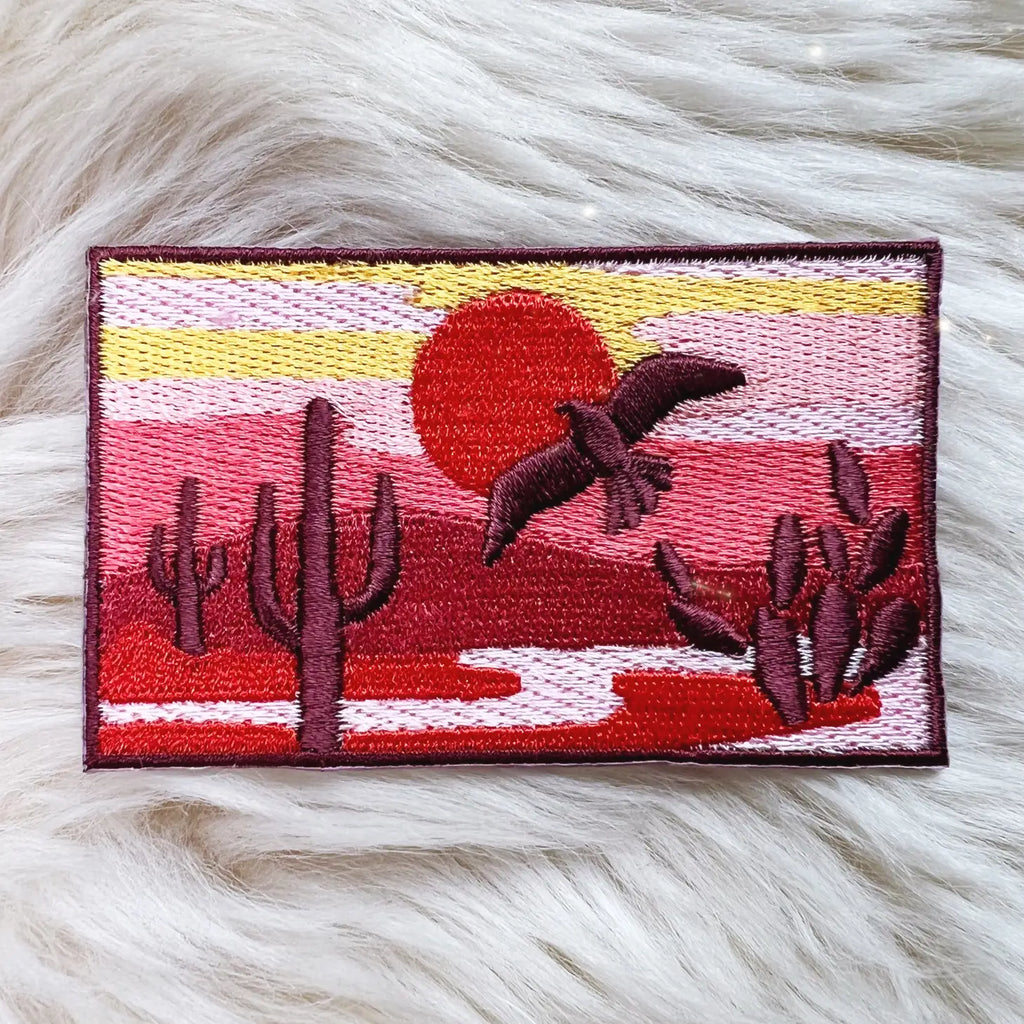 Desert Sunset Patch, showcasing the serene gradient of a desert twilight with warm hues transitioning into cool shadows.