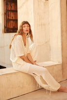 Pointelle Crochet-Knit Side-Tie Pants