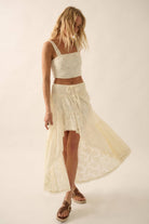 Floral Lace High-Low Ruffled Maxi Skirt