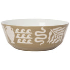 Olympus Imprint Bowl featuring early Greek ceramic motifs in pale designs on an earthy brown surface.