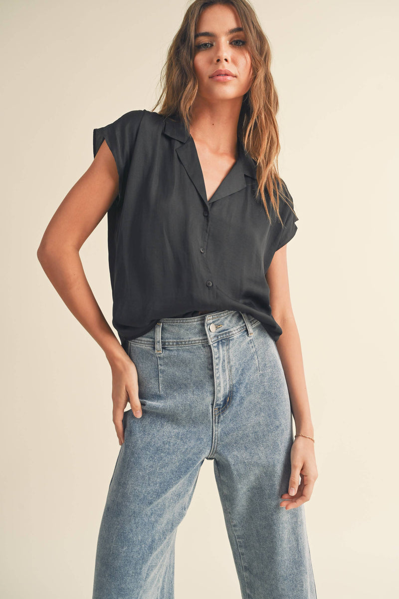 Ella Button Down Cap Sleeve Shirts