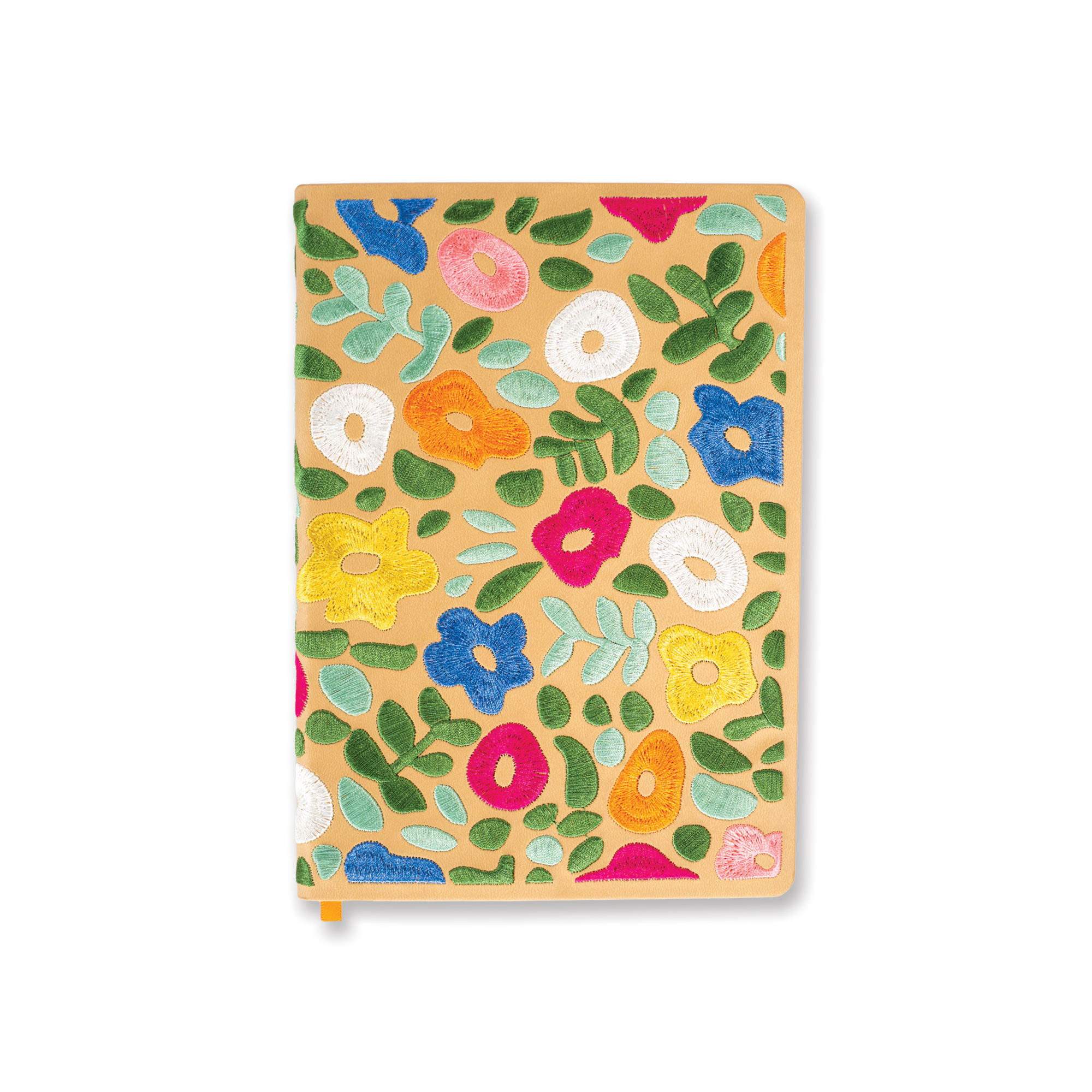Notebook with colorful floral pattern on a beige background