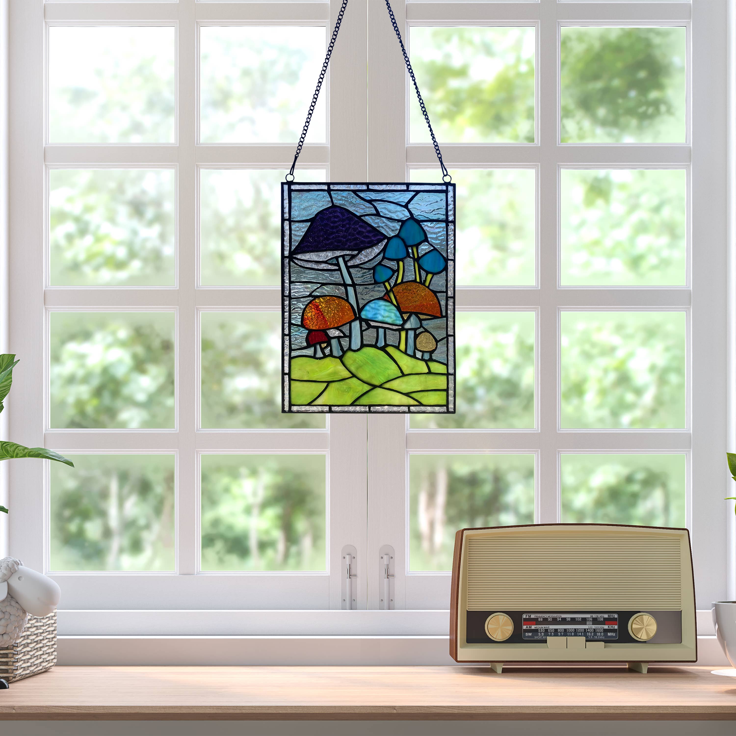 Mushrooms Stained Glass Mosaic - Handcrafted mosaic featuring a medley of vibrant mushrooms for a whimsical touch.