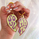 Soulmate Split Heart Keychain with a heart split into two halves, each with the word “soulmate.”